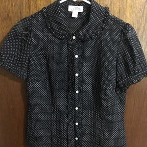 LOFT navy and white polka dot blouse